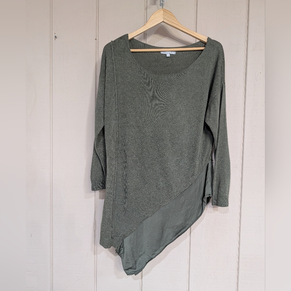 Tempo Paris‎ Green Asymmetrical Bias Cut Woven Top Lagenlook Contemporary